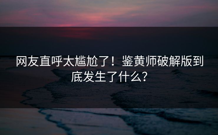 网友直呼太尴尬了！鉴黄师破解版到底发生了什么？