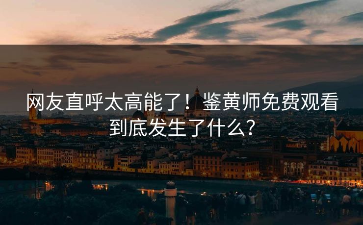 网友直呼太高能了！鉴黄师免费观看到底发生了什么？