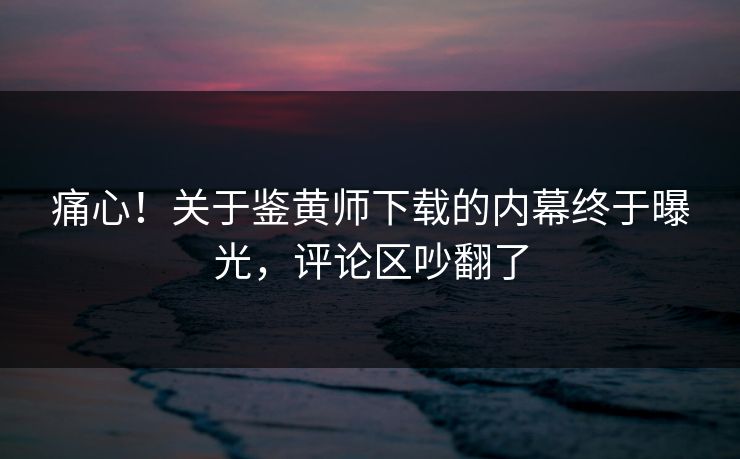 痛心！关于鉴黄师下载的内幕终于曝光，评论区吵翻了