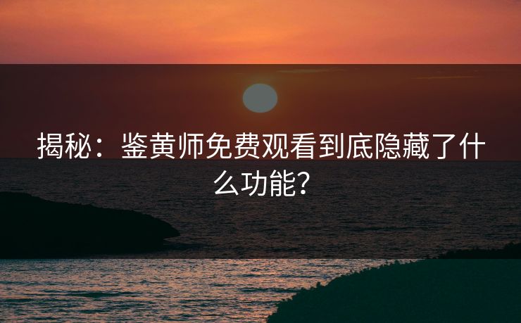揭秘：鉴黄师免费观看到底隐藏了什么功能？