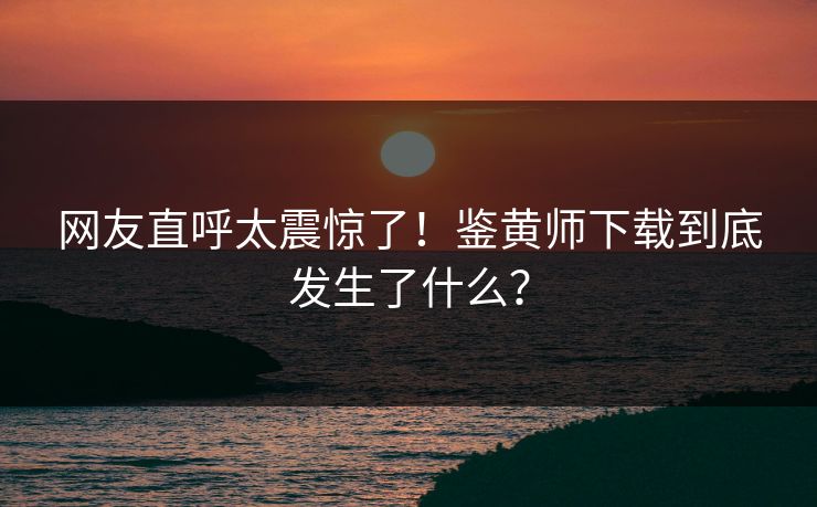 网友直呼太震惊了！鉴黄师下载到底发生了什么？
