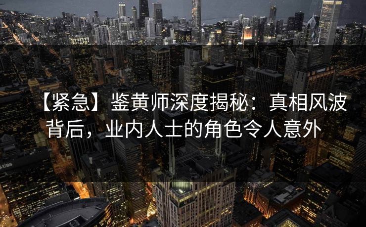 【紧急】鉴黄师深度揭秘：真相风波背后，业内人士的角色令人意外
