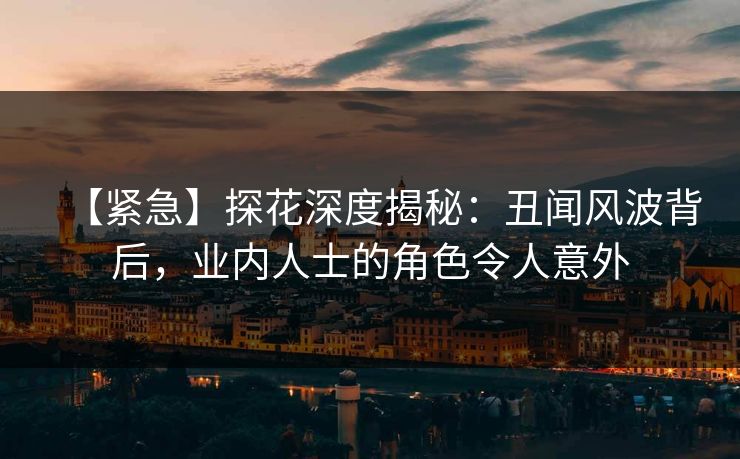【紧急】探花深度揭秘：丑闻风波背后，业内人士的角色令人意外